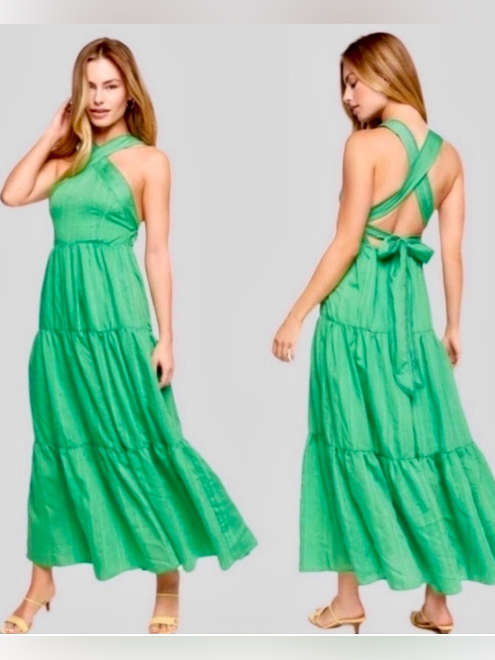 Green Crisscross Back Green Maxi Dress L